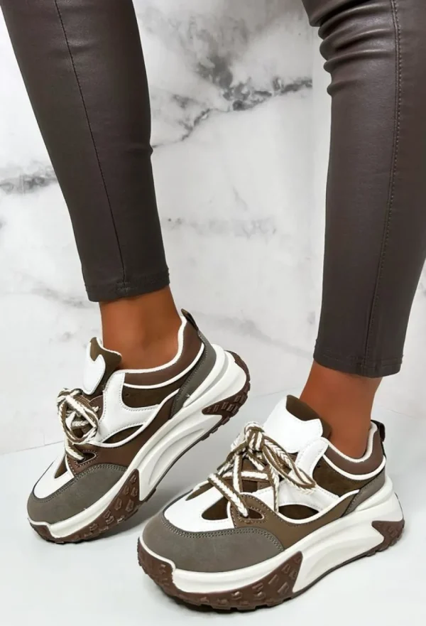 Women IDEAL SHOES Trainers<Casual Slay Brown Contrast Platform Trainers