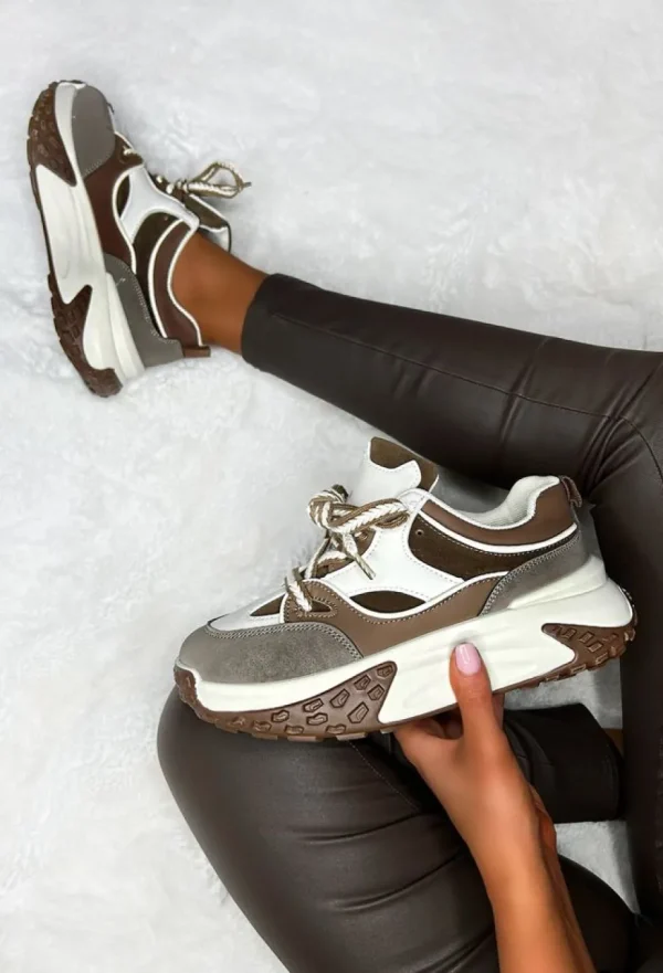 Women IDEAL SHOES Trainers<Casual Slay Brown Contrast Platform Trainers