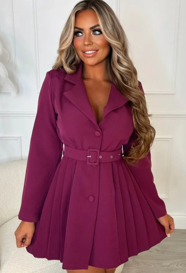 Women INFINITY Dresses<Ceo Moves Purple Pleat Detail Belted Blazer Dress