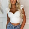 Women SKREEM Crop Tops & Bralets<Champagne Shower White Jewelled Cup Crop Top