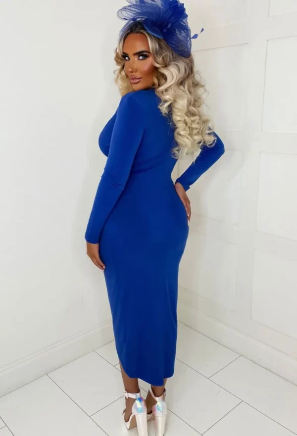 Women ANGEL EYE Dresses<Chasing Romance Cobalt Long Sleeve Stretch Ruched Midi Dress