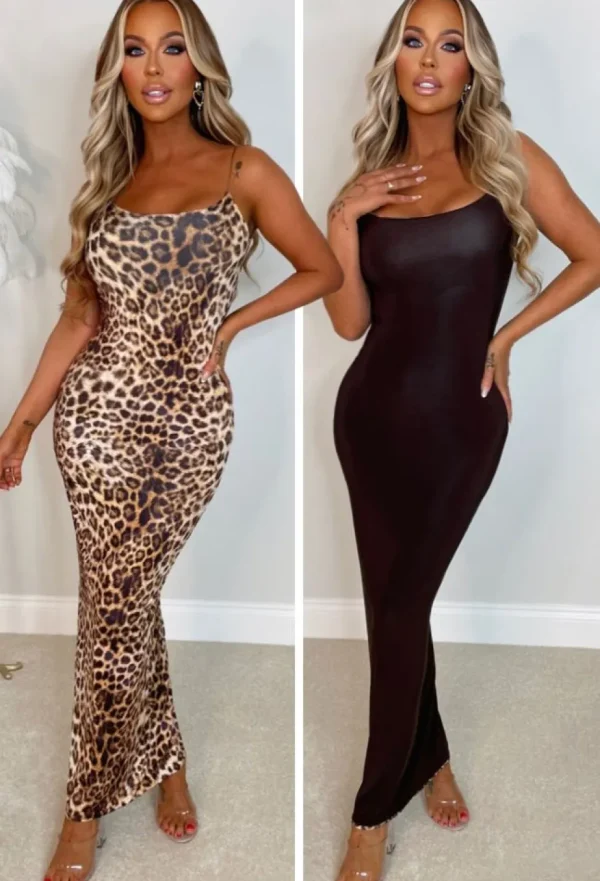 Women SOFT TOUCH Dresses<Cheetah Fever Brown Reversible Backless Maxi Dress