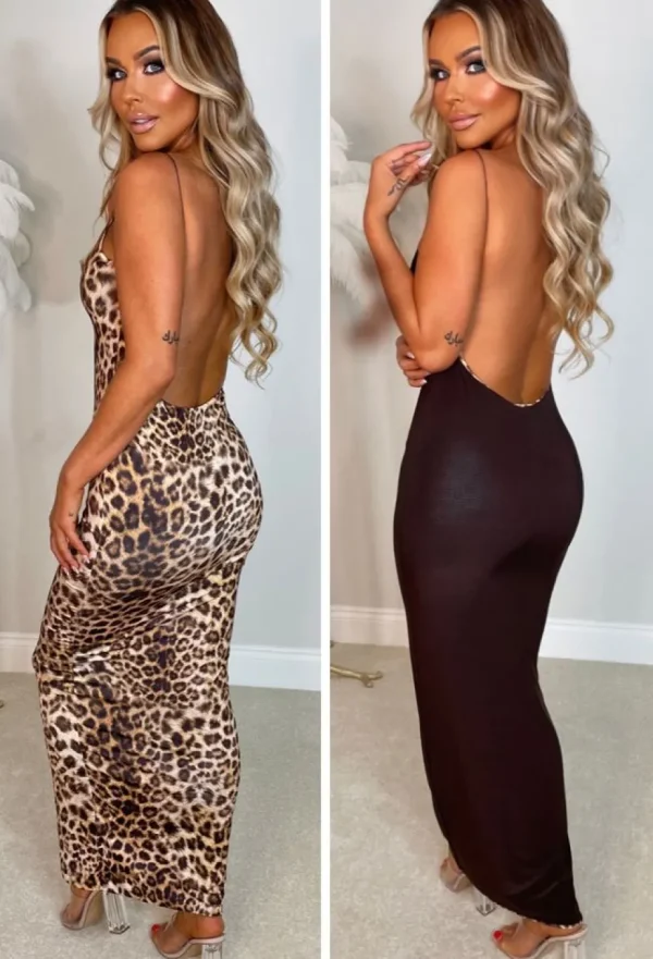 Women SOFT TOUCH Dresses<Cheetah Fever Brown Reversible Backless Maxi Dress