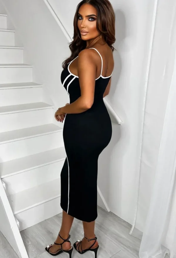 Women ENVY Dresses<Chic Black Body Sculpting Illusion Ribbed Midi Dress