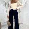 Women SOFT TOUCH Trousers & Leggings<Chic Couture Navy Belted Wide Leg Trousers