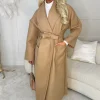 Women J5 FASHION Coats And Jackets<Chic Fantasy Camel Belted Shawl Neck Coat