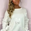 Women FLAMONT ROSE Tops<Chic Knot Cream Bow Detail Ultra Soft Jumper