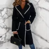 Women COPPEROSE Coats And Jackets<Chic Love Black Contrast Stitch Belted Coat