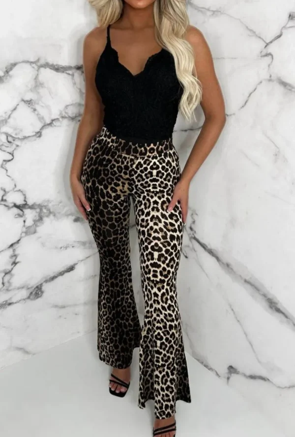 Women GIORGIA Trousers & Leggings<Chic Perfection Leopard Flared Jersey Trousers