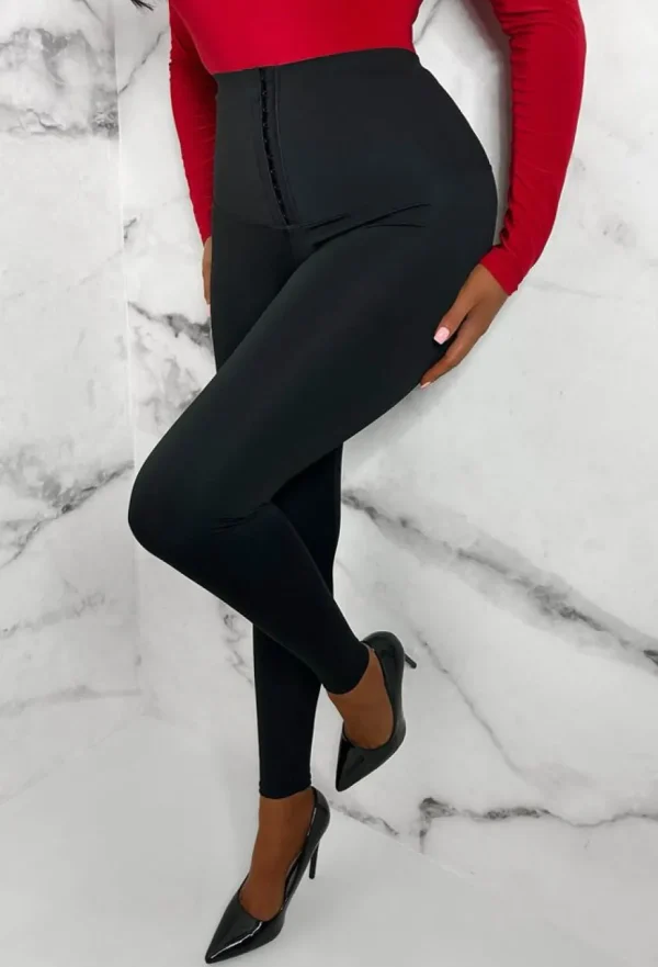 Women LEA MODE Trousers & Leggings<Cinched & Savvy Black Waist Cinched Corset Detail Leggings Limited Edition