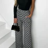 Women By Swan Trousers & Leggings<City Illusion Black Stretch Geometric Circle Wide Leg Trousers