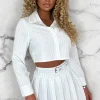 Women INFINITY Co-Ords<City Slay Monochrome Pleated Skirt Pinstripe Co-Ord Oufit Set