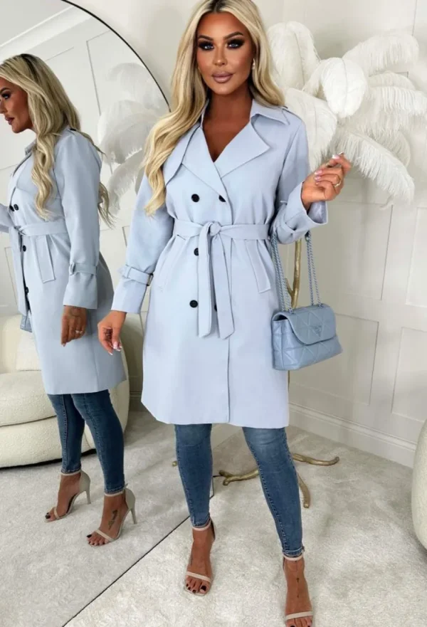 Women CHERRY KOKO Coats And Jackets<Coco Desire Blue Belted Trench Coat