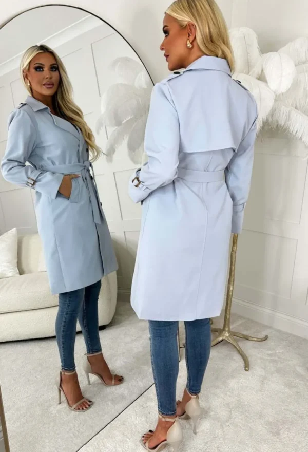 Women CHERRY KOKO Coats And Jackets<Coco Desire Blue Belted Trench Coat