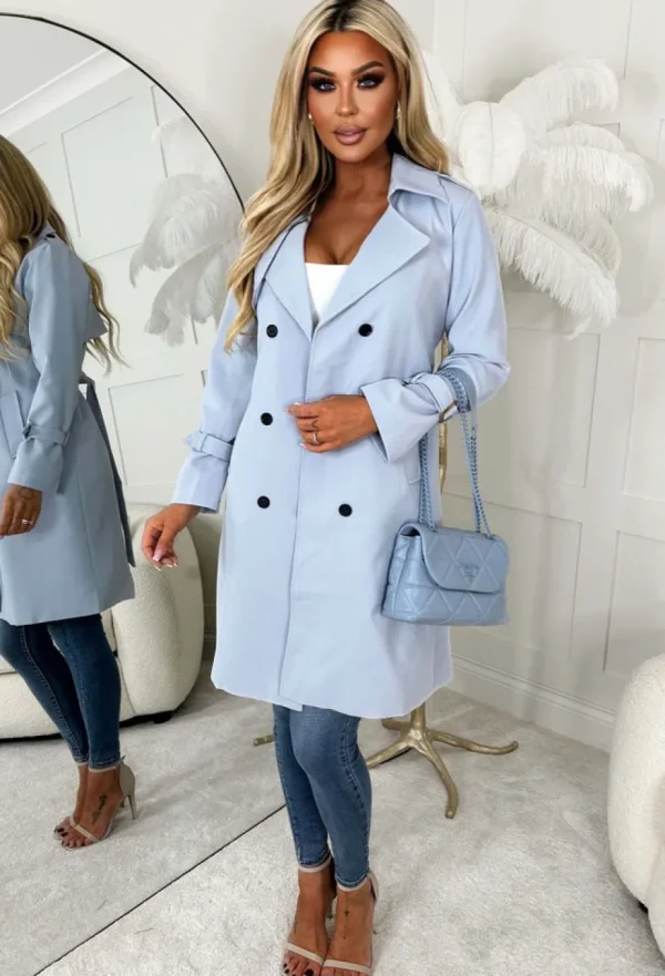 Women CHERRY KOKO Coats And Jackets<Coco Desire Blue Belted Trench Coat