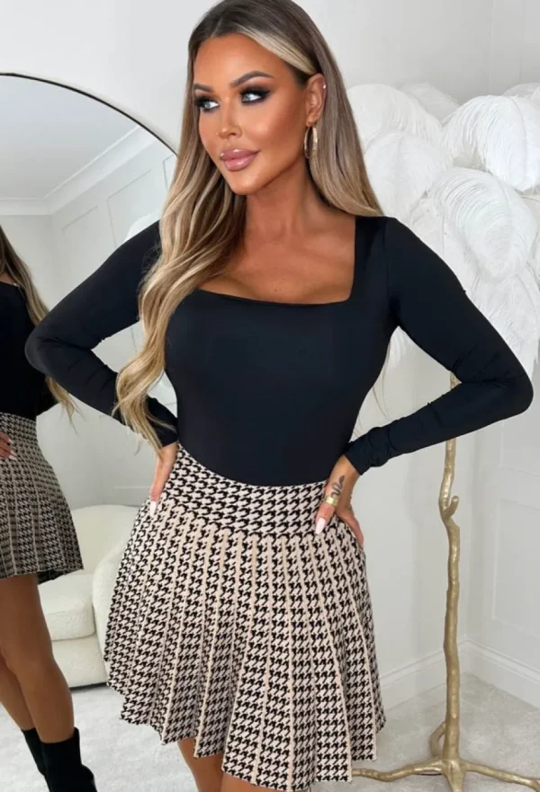 Women CHERRY KOKO Skirts<Coco Fantasy Beige Knitted Pleated Houndstooth Mini Skirt