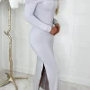 Women GIORGIA Dresses<Comfort Couture Grey Bardot Stretch Long Sleeve Maxi Dress