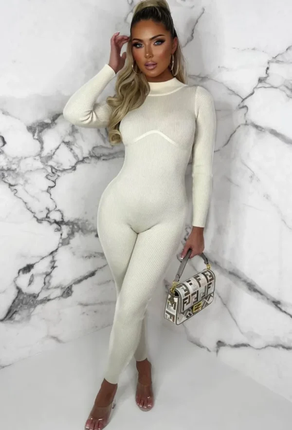 Women GOLDEN DAYS Loungewear<Cosy Illusion Cream Knitted Rib Enhancing Zip Back Jumpsuit Limited Edition