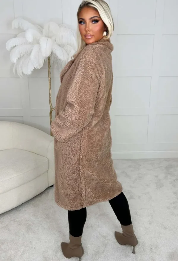 Women LEA MODE Coats And Jackets<Cosy In The City Camel Double Breasted Teddy Coat