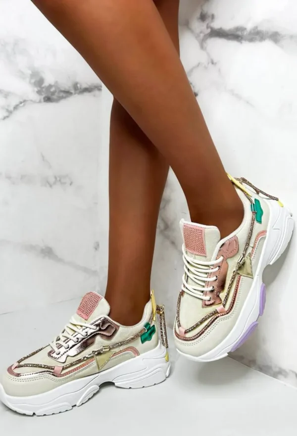 Women IDEAL SHOES Trainers<Couture Allure Multi Diamante Chain Trim Colour Block Trainers Limited Edition