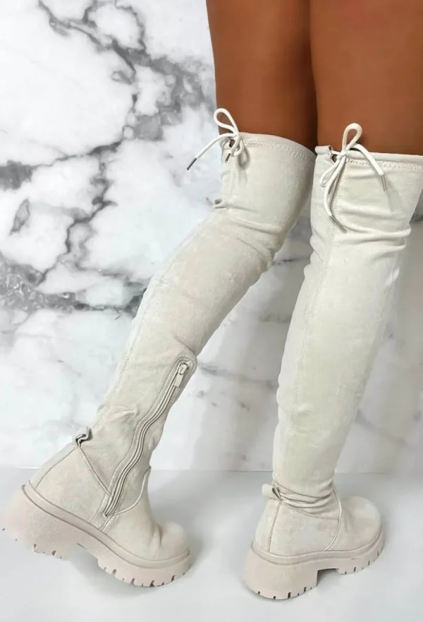 Women EWANYE Boots<Cream Dream Cream Faux Suede Flat Over The Knee Boots Limited Edition