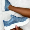 Women IDEAL SHOES Trainers<Crystal Couture Mid Blue Denim Diamante Embellished Trainers Limited Edition