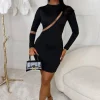 Women INFINITY Dresses<Cutting Edge Black Mesh Panel Long Sleeve Mini Dress