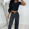 Women STYLEWISE Jeans<Denim Daze Black Wide Leg Jean With Elasticated Back Waistband