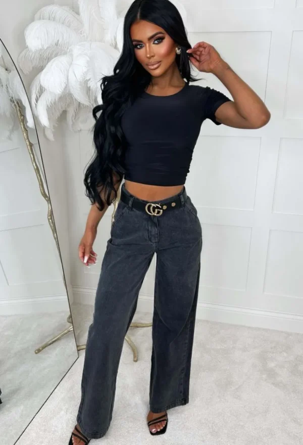 Women STYLEWISE Jeans<Denim Daze Black Wide Leg Jean With Elasticated Back Waistband