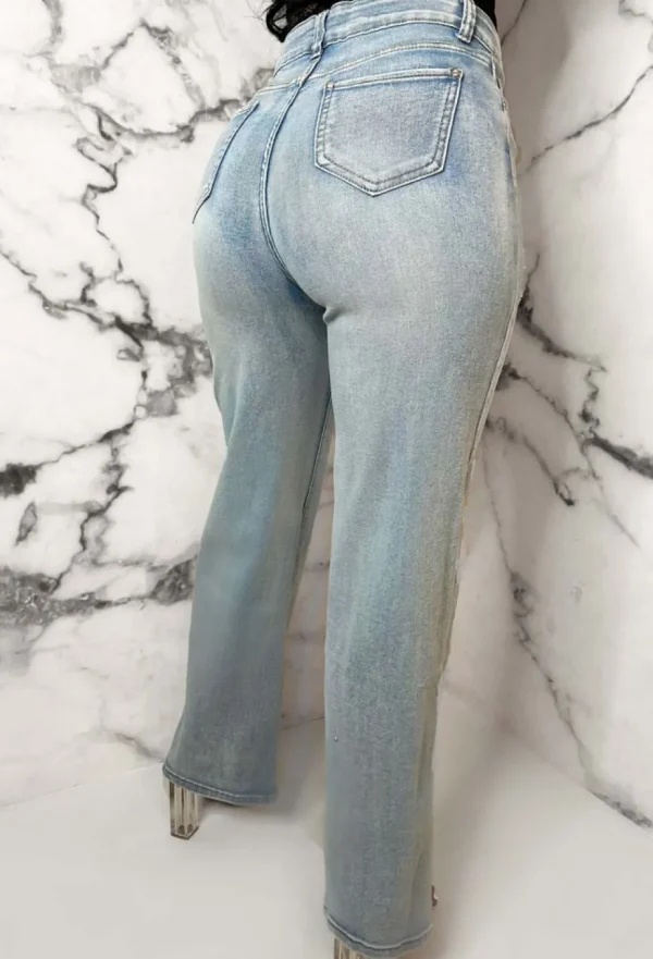 Women FABS FASHION Denim<Denim Escape Light Blue Stretch Wide Leg Distressed Jeans