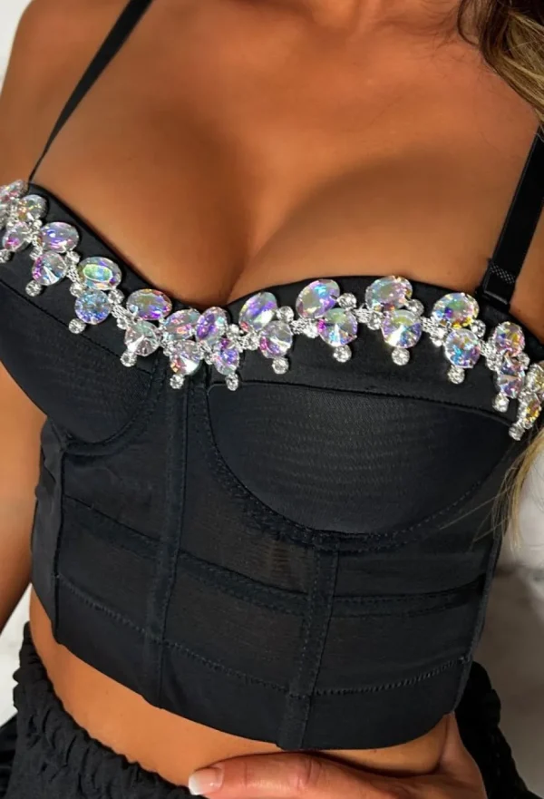 Women GOLDEN DAYS Crop Tops & Bralets<Diamonds Black Jewelled Crop Top