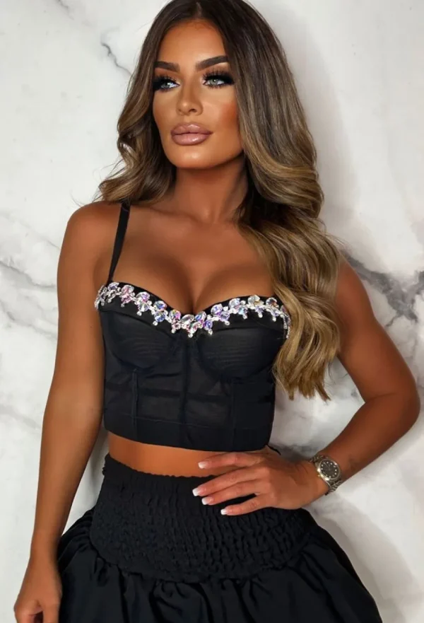 Women GOLDEN DAYS Crop Tops & Bralets<Diamonds Black Jewelled Crop Top