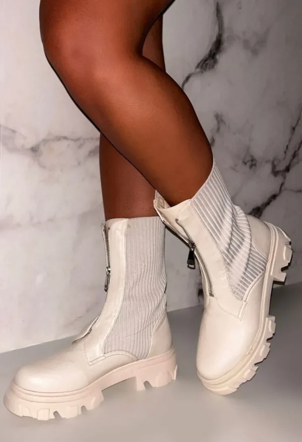 Women NO DOUBT Boots<Distracting You Over Cream Zip Up Ankle Sock Boots