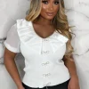 Women BY MAY Tops<Divine Diamond White Diamante Frill Puff Sleeve Top Limited Edition