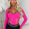 Women CHERRY KOKO Bodysuits<Don'T Tempt Me Hot Pink Ultra Stretch Mesh Panel Bodysuit