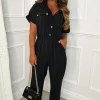 Women BE YOU Jumpsuits<Elegant Babes Black Button Detail Jumpsuit