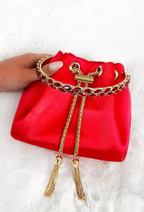 Women KOKO Bags<Elegant Charm Red Satin Diamante Embellished Handle Bag