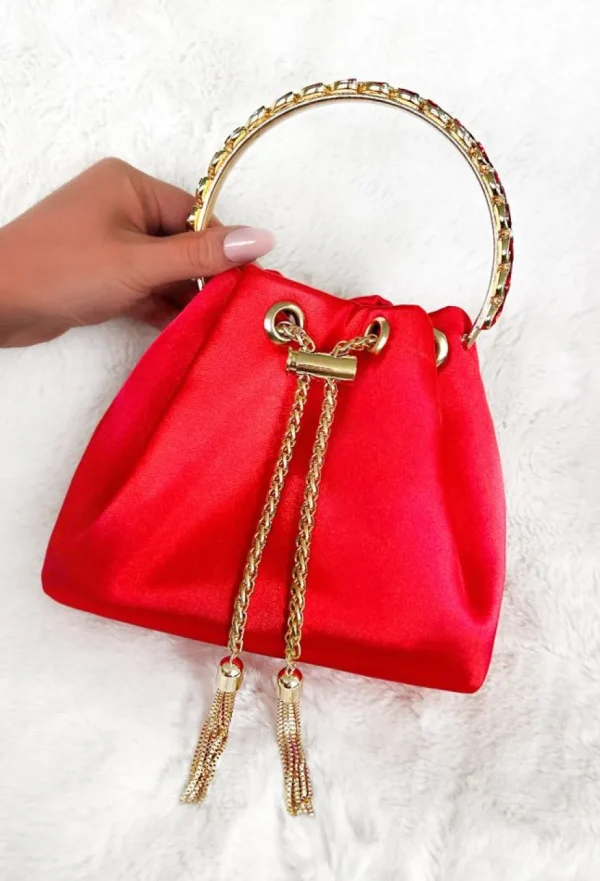 Women KOKO Bags<Elegant Charm Red Satin Diamante Embellished Handle Bag