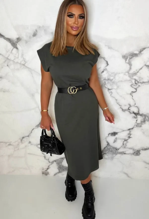 Women BE YOU Dresses<Essential To Me Khaki Soft Touch Stretch Jersey Midi Dress