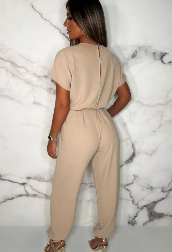 Women BE YOU Jumpsuits<Everyday Elegance Beige Elasticated Hem Belted Jumpsuit