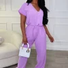 Women BE YOU Jumpsuits<Everyday Elegance Lilac Elasticated Hem Belted Jumpsuit