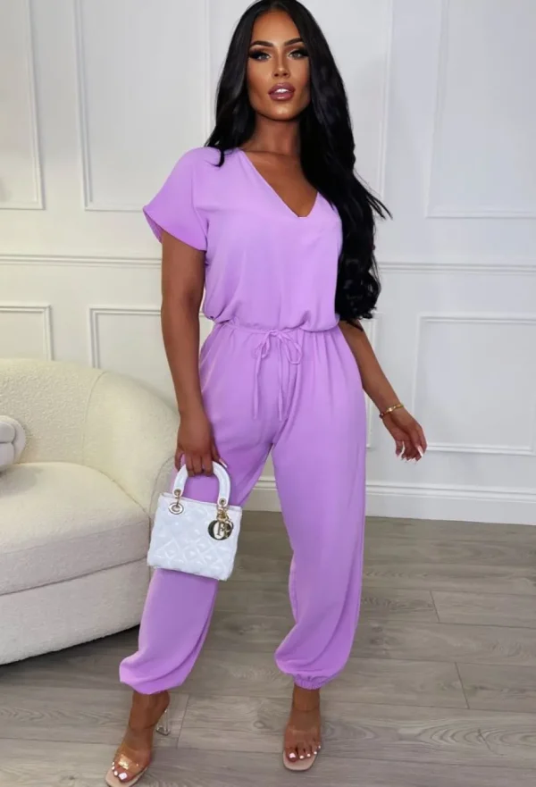 Women BE YOU Jumpsuits<Everyday Elegance Lilac Elasticated Hem Belted Jumpsuit