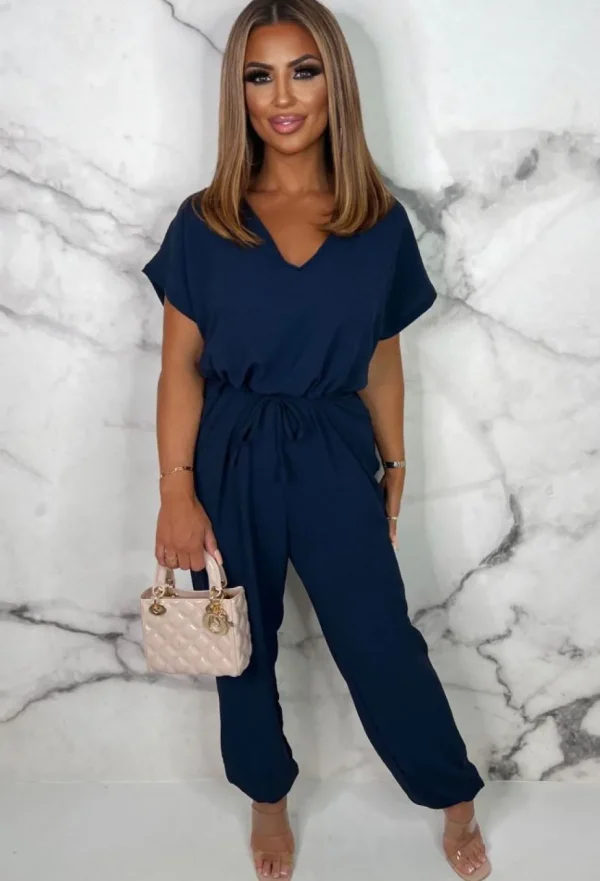 Women BE YOU Jumpsuits<Everyday Elegance Navy Elasticated Hem Belted Jumpsuit