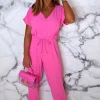 Women BE YOU Jumpsuits<Everyday Elegance Pink Elasticated Hem Belted Jumpsuit