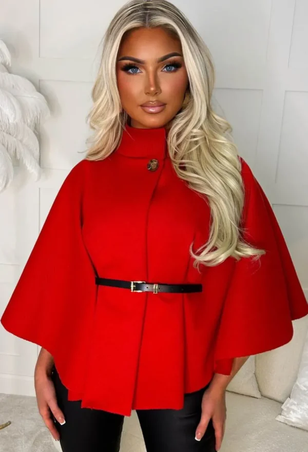 Women J5 FASHION Coats And Jackets<Exclusive Escape Red Belted Cape Jacket