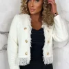 Women JUSDEPOM u0026 CO (SEE MOD) Coats And Jackets<Exclusively Chic Cream Tweed Collarless Tassel Cropped Jacket