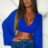 Women J5 FASHION Crop Tops & Bralets<Faded Love Cobalt Plisse Sleeve Top