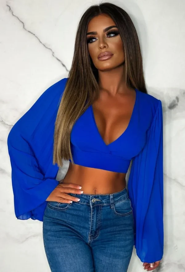 Women J5 FASHION Crop Tops & Bralets<Faded Love Cobalt Plisse Sleeve Top