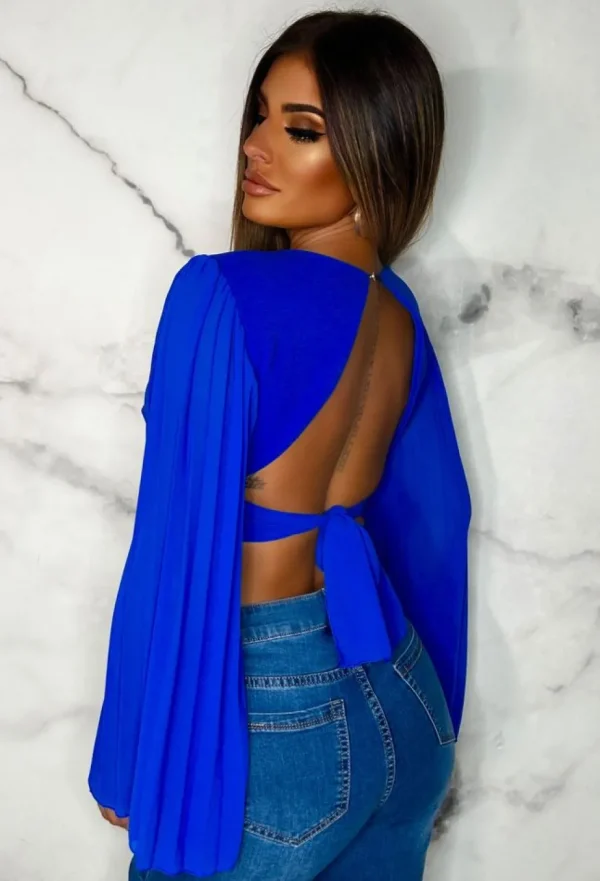 Women J5 FASHION Crop Tops & Bralets<Faded Love Cobalt Plisse Sleeve Top