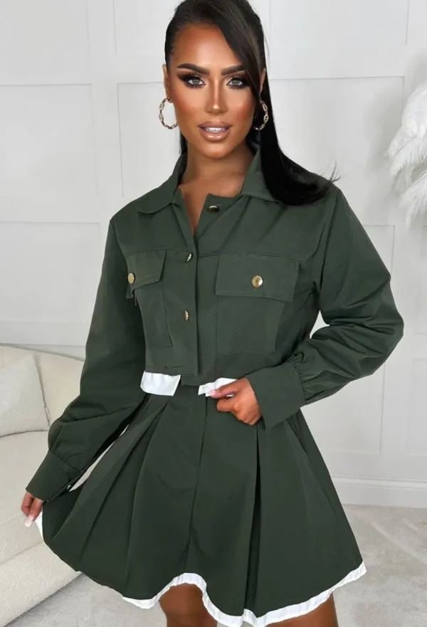 Women INSTA GIRL Co-Ords<Fashionista Babe Khaki Cargo Pleated Skirt Co-Ord Set